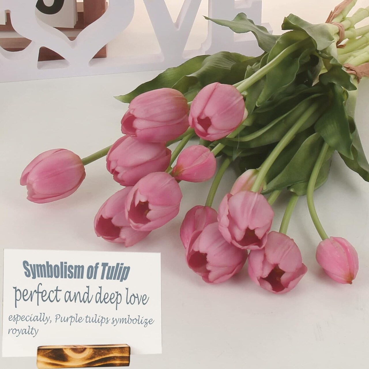 20pcs Artificial Tulip Flowers,16 Inch Real Touch Tulip Stems with Faux Leaves, Faux Tulips and Buds for Home Décor Centerpiece Ornament Wedding Bouquet,Purple